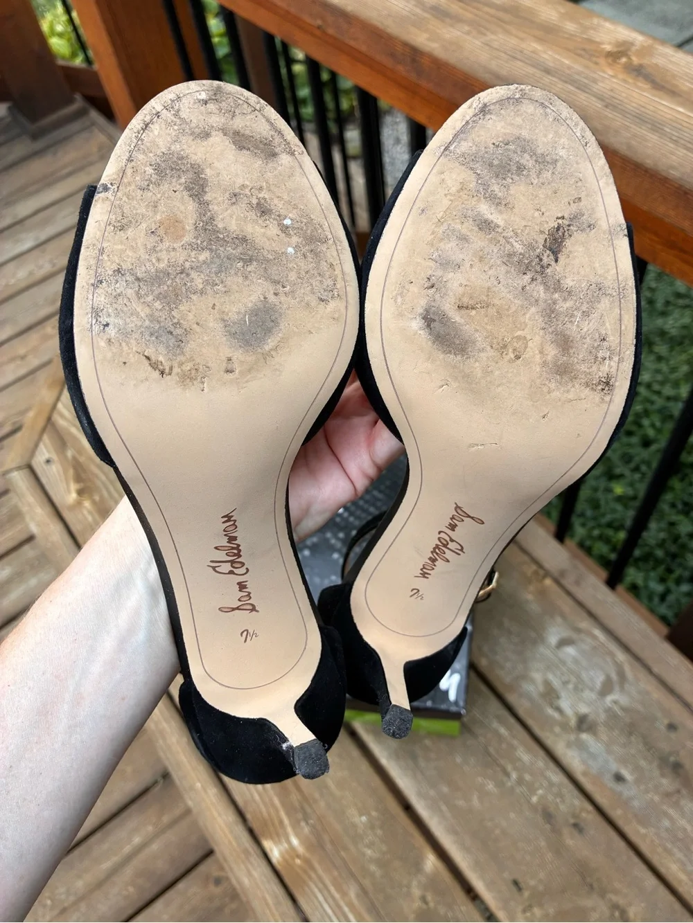 Sam Edelman Black Suede Porchia Open-Toe Ankle-Strap Heels size 7.5